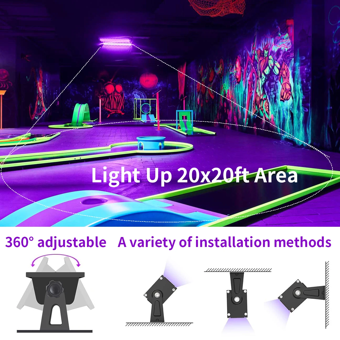 40W 3 Pack LED Black Light Bar, UV BlackLights ，Light UP 22*22ft*3，Fluorescent Body Paint Halloween Decorations