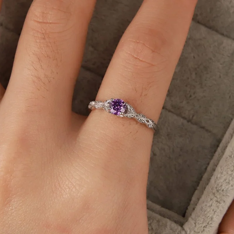 Sterling Silver Amethyst Zirconia Women's Ring
