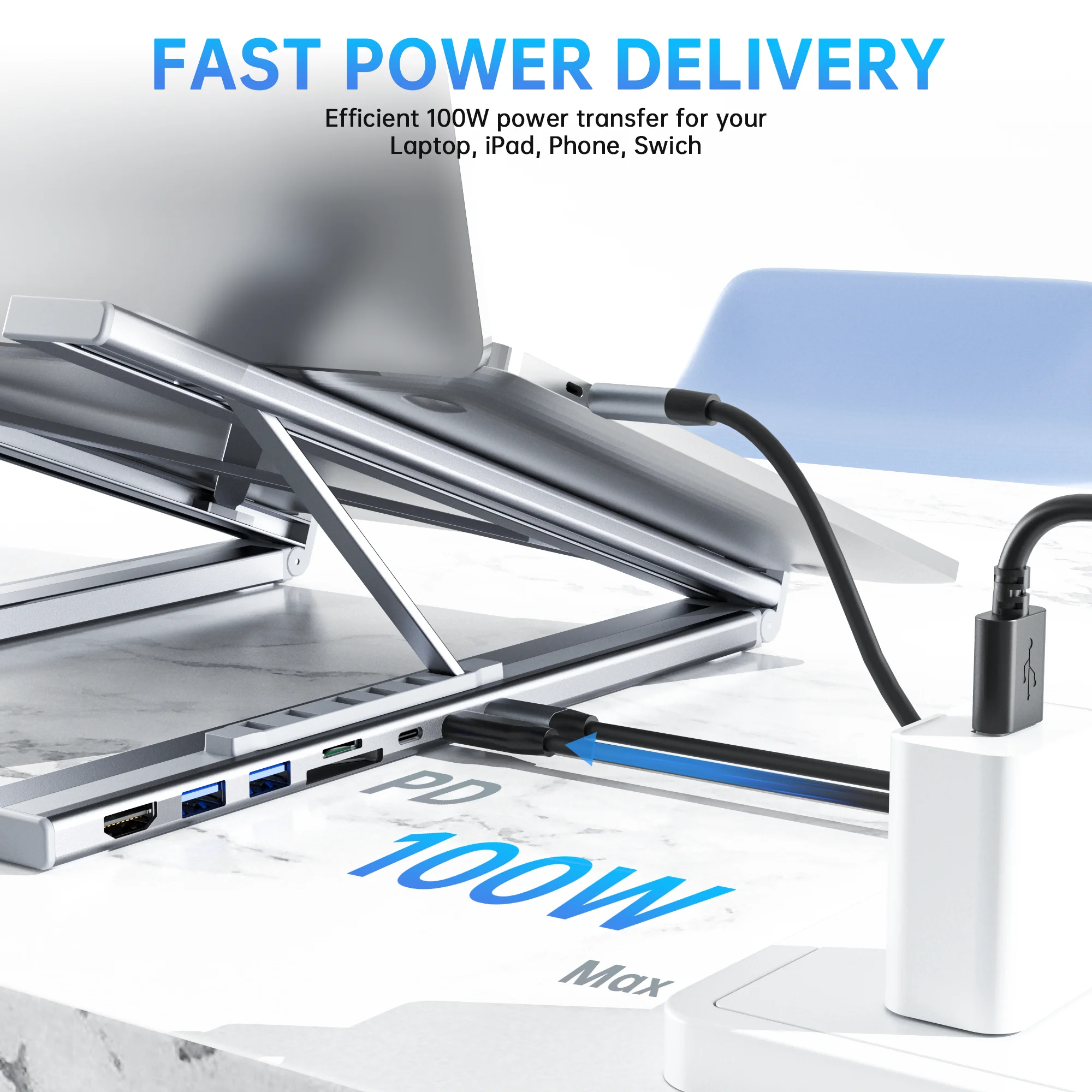8-in-1 USB-C Laptop Stand With Docking Station Universal USB C thumbnail 3