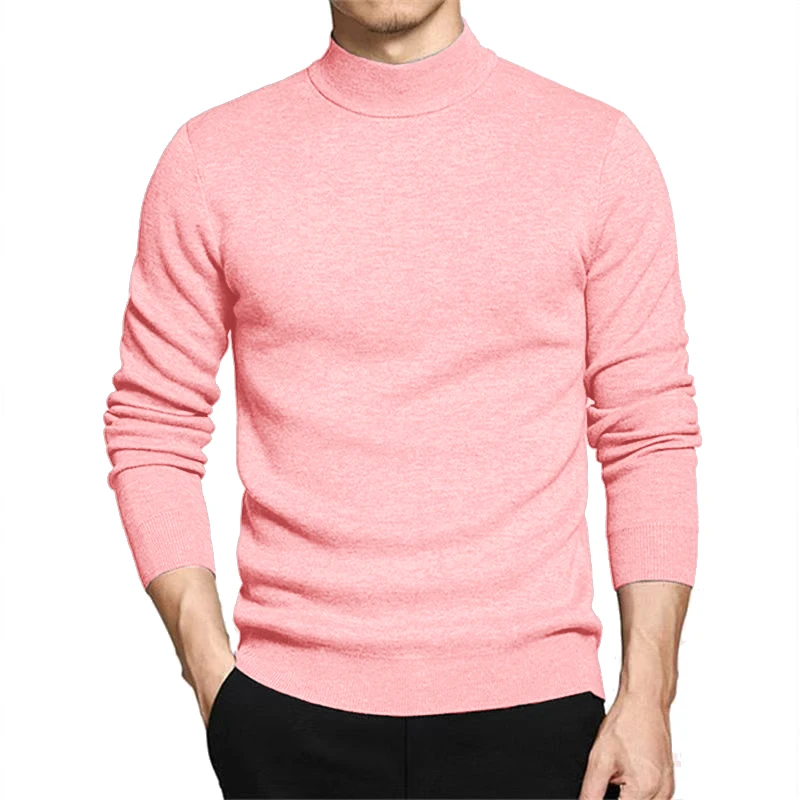 New Mens Long Sleeve Mock Neck Sweaters Casual Turtleneck Thermal Knitted Pullover Sweater Winter Outdoor Woolen Basic Knit Tops