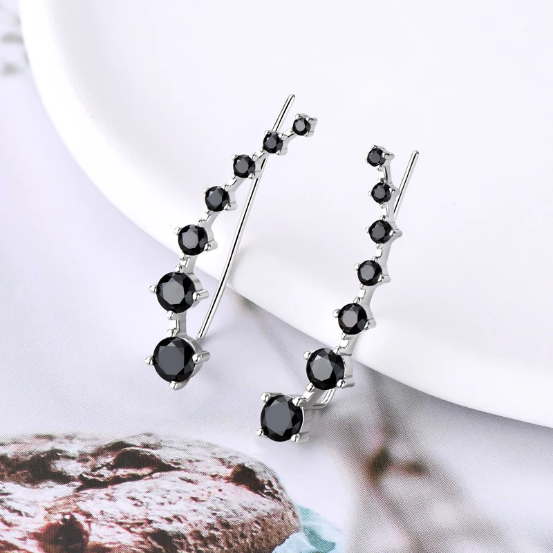 All D Moissanite Earrings For Women Black/ White Diamond 7 Star Ear Cuffs Crawler Climber Silver 925 Wedding Jewelry Luxury Gift