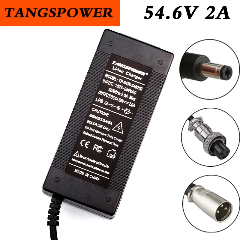 54.6V 2A Lithium Battery Charger For 13S 48V Li-ion Battery pack Charger With Connectors Fast charging