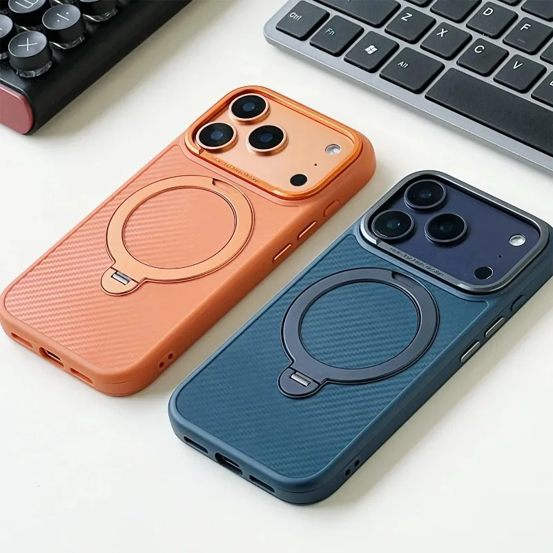 Magsafe-Compatible Slim Matte Carbon Fiber Phone Case with Magnetic Stand Holder