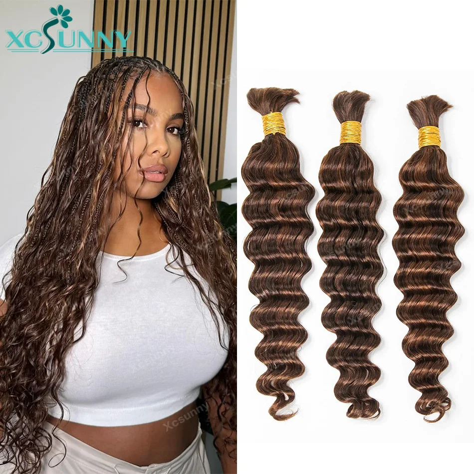 Highlight 4 30 Curly Boho Braids Human Hair Bulk Braiding Hair Deep Wave 100g/bundle 100% Human Hair Extensions Bundles No Weft 1