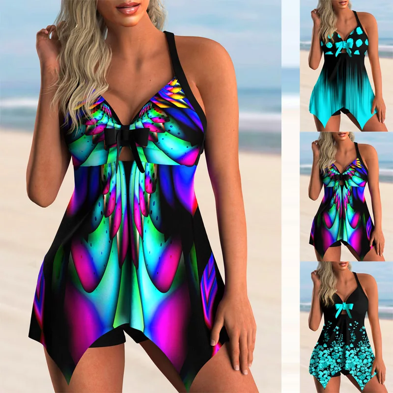 

2023 Women's Fashion Monokini Swimwear Two Piece Beach Swimwear Print Tankinis Summer Beach Wear Swimming New Tankinis Set