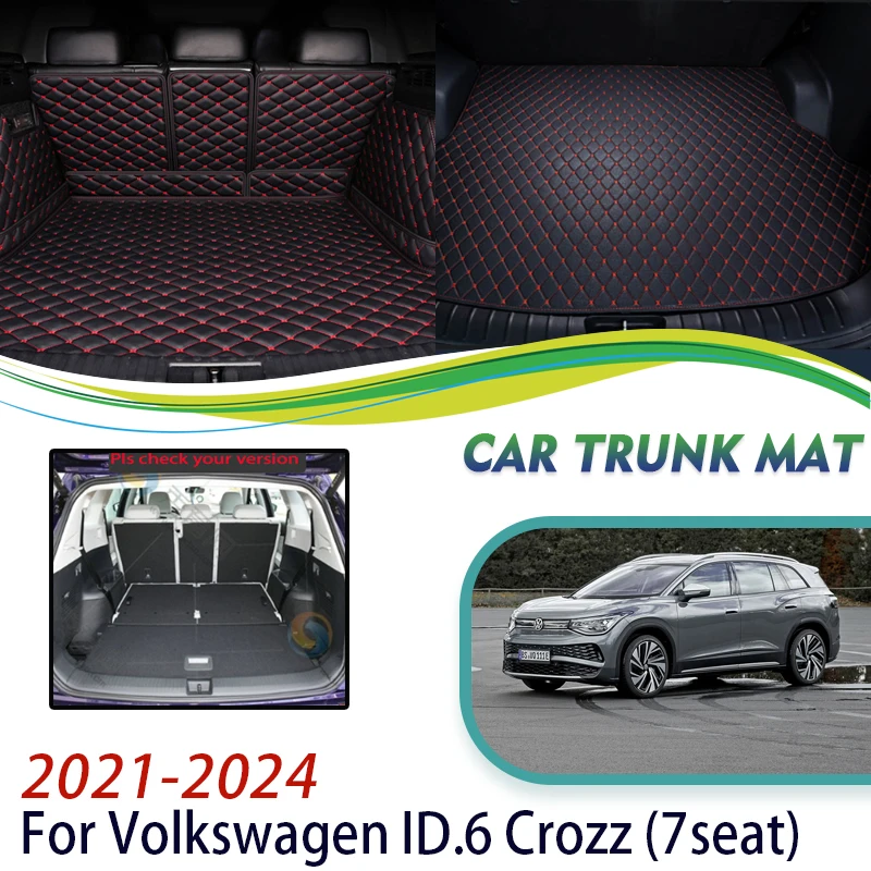

Коврик для хранения в багажнике автомобиля для VW Volkswagen ID.6 ID6 ID 6 Crozz 2021 2022 2023 2024, кожаные матовые ковры на 7 мест, автомобильные аксессуары