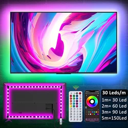 Vibrant RGB LED Strip Lights with Music Sync - Flexible Decorative Lighting for Room and Party Atmosphere