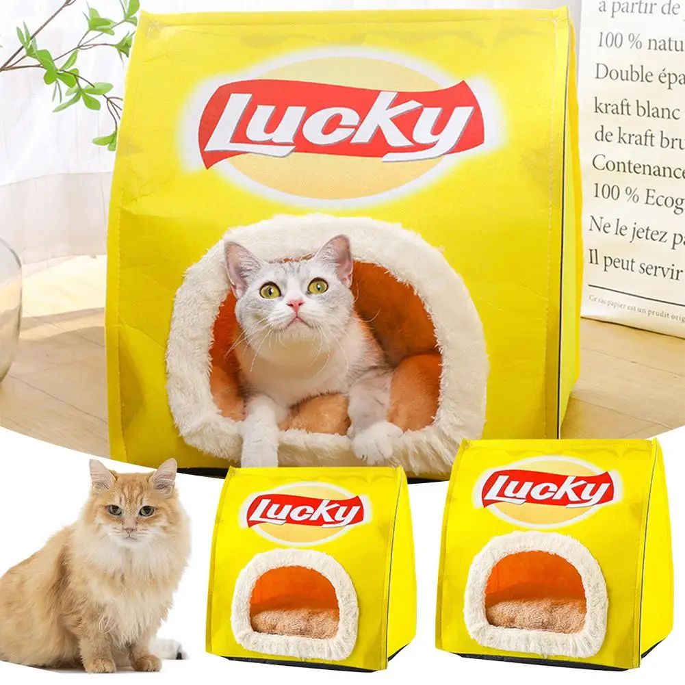 

Creative Potato Chip Bag Sleep Cat Bed Foldable Removable Bag Universal Sleeping Kitten Cat Bed Washable Pet Pad Puppy Bed Q1Q0