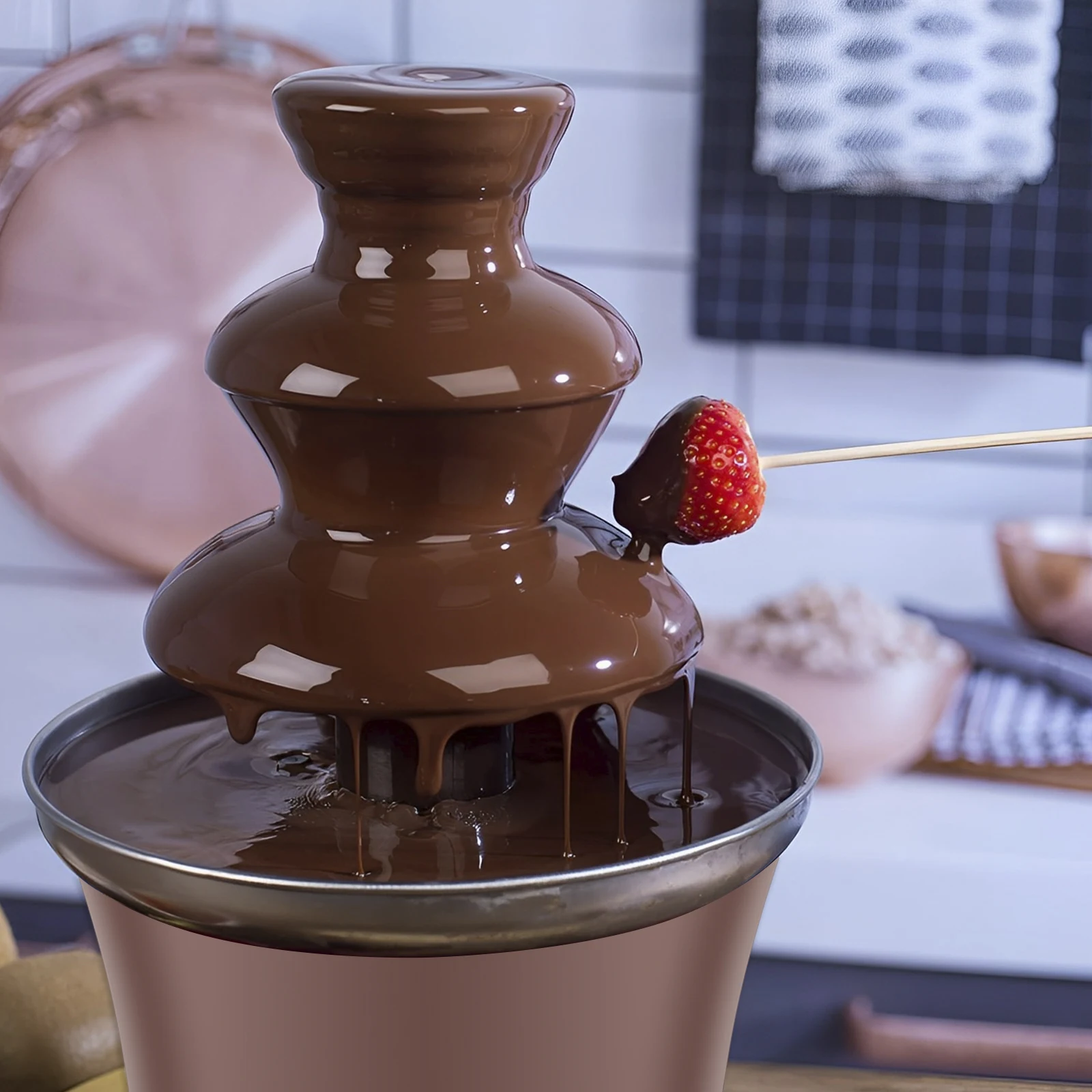 Electric Chocolate Fountain Machine 3 Layer Hold 10oz Stainless Steel Auto Off Household Cheese Fountain Melting Machine