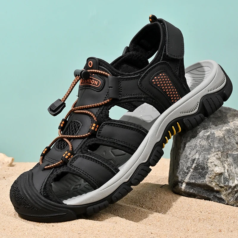 

genuine Leather Men Shoes slip on Summer breathable Men's Sandals Men Sandals Fashion Sandals male Slippers