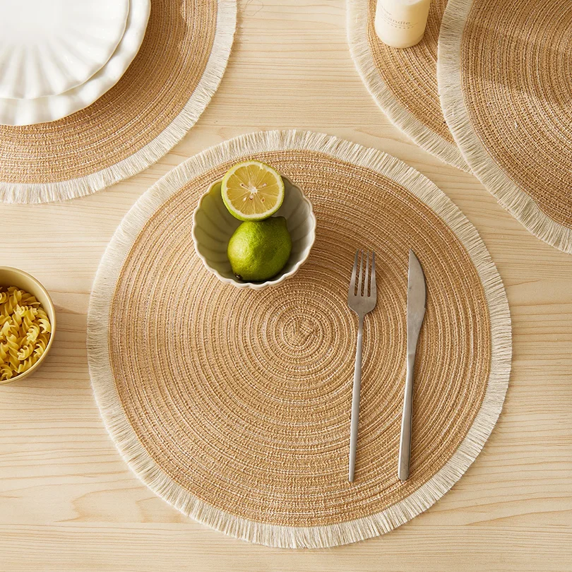 1pc Hot Selling Fringe Eco-friendly Household Non-Slip Heat-Resistant Morden Style Table Placemat Washable Mat For Dining Table