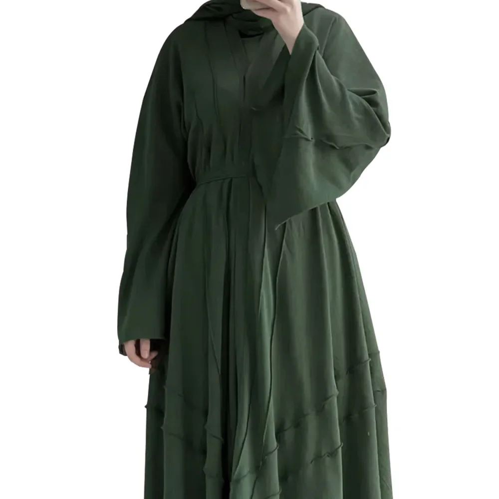 Open Abayas for Women Islamic Clothing Cardigan Muslim Kimono Belt Abaya Dubai Modest Hijab Outwear Ramadan(No Inner,No Scarf)