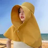 Summer Women Cap Outdoor Uv Anti Neck Protection Sun Visors Hat Fishing Hiking Big Brim Shawl Sunscreen Ponytail Cap Solid Color 3