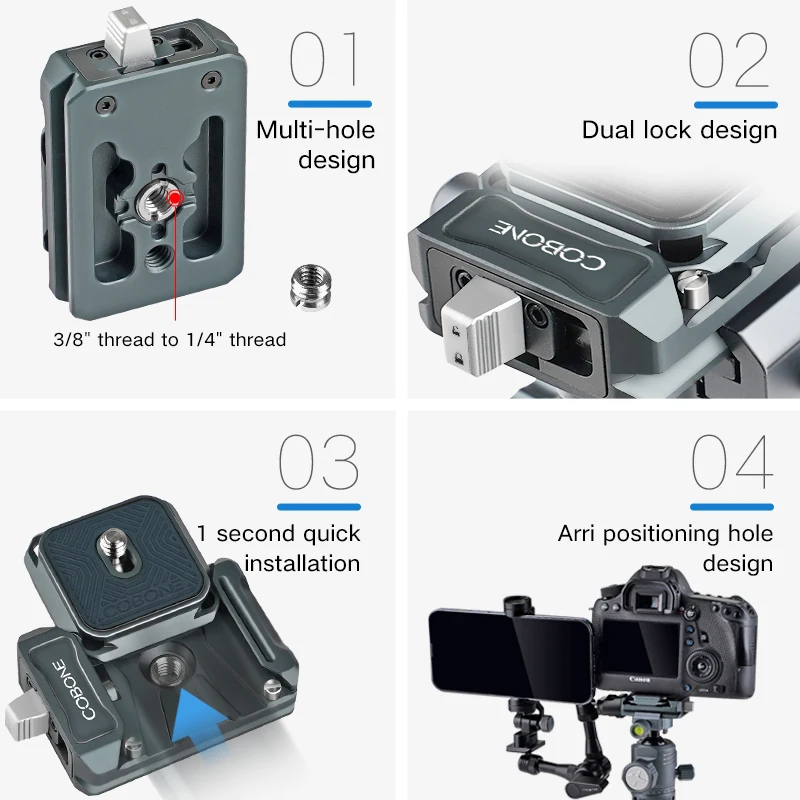Quick Release Plate Clamp Mounting Bracket for DSLR Camera Tripod Adapter
