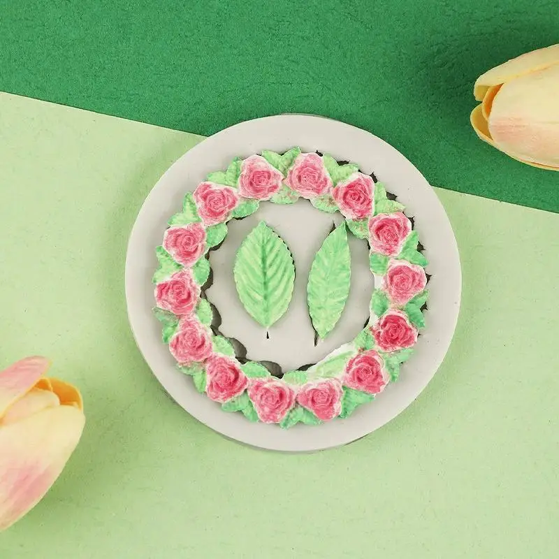 Creative Rose Flower Garlands Leaves Silicone Molds DIY Chocolate Candy Baking Molds Cake Decoration Rose Ring Baking Molds