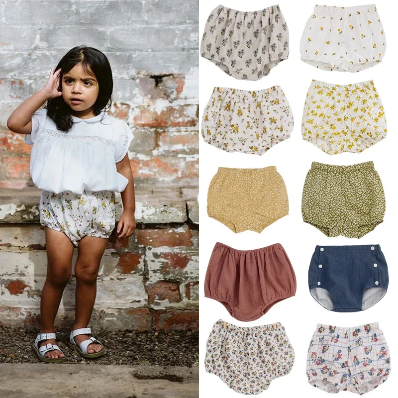 Baby Girl Summer Toddler Girls Bloomers Cotton Linen Loose Fresh Style Shorts Ruffle Flower LCC
