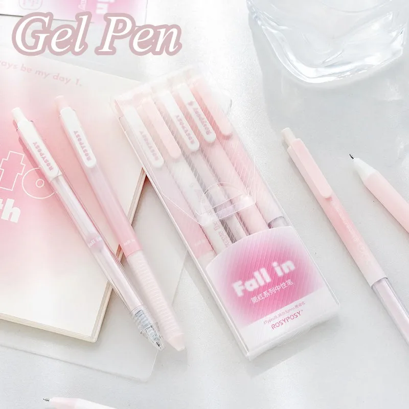 

5/10pcs/Set Kawaii Blush Design Gel Pen Set Gradient Color Style 0.5mm Black Ink For Writing School Students Writing Supplies
