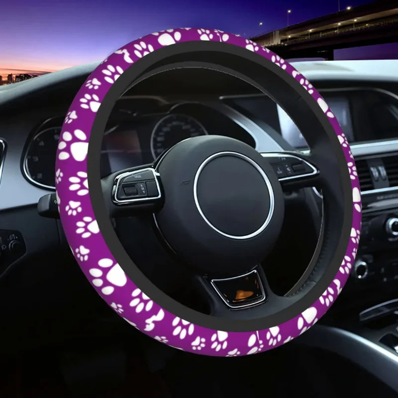 

37-38cm Pet Dog Paw Pattern Auto Car Cover Animal Footprint Gift 14.5-15 Inch Steering Wheel Protector for SUV