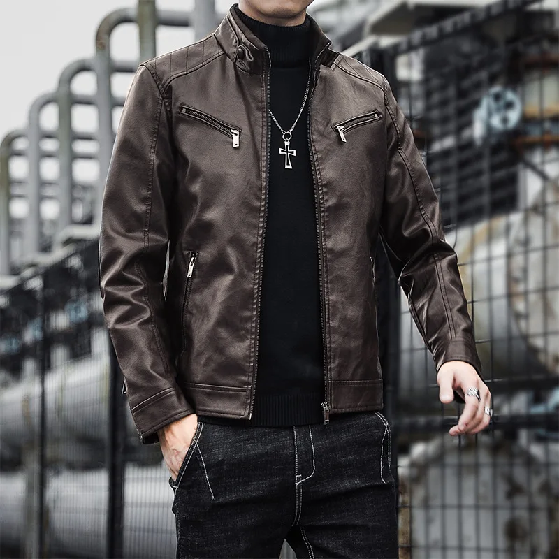 Spring Leather Jacket Men 2024 Version Trendy and Handsome Youth High-end Jacket Leather Men Spring and Autumn Men