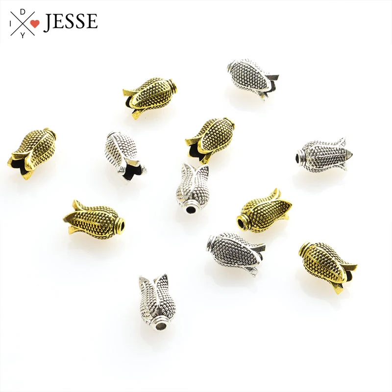 

30pcs/Lot Tulip Flower Alloy Spacer Beads Antique Silver Gold Color Metal Loose Beads Charm Handmade Accessories for Jewelry DIY