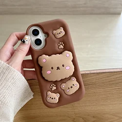 Charming Brown Bear Cartoon Soft Rubber Phone Case - iPhone 13 Pro Max (Brown)