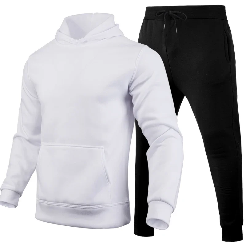 Mens Solid Color Tracksuit Hooded Sweatshirt and Jogger Pants