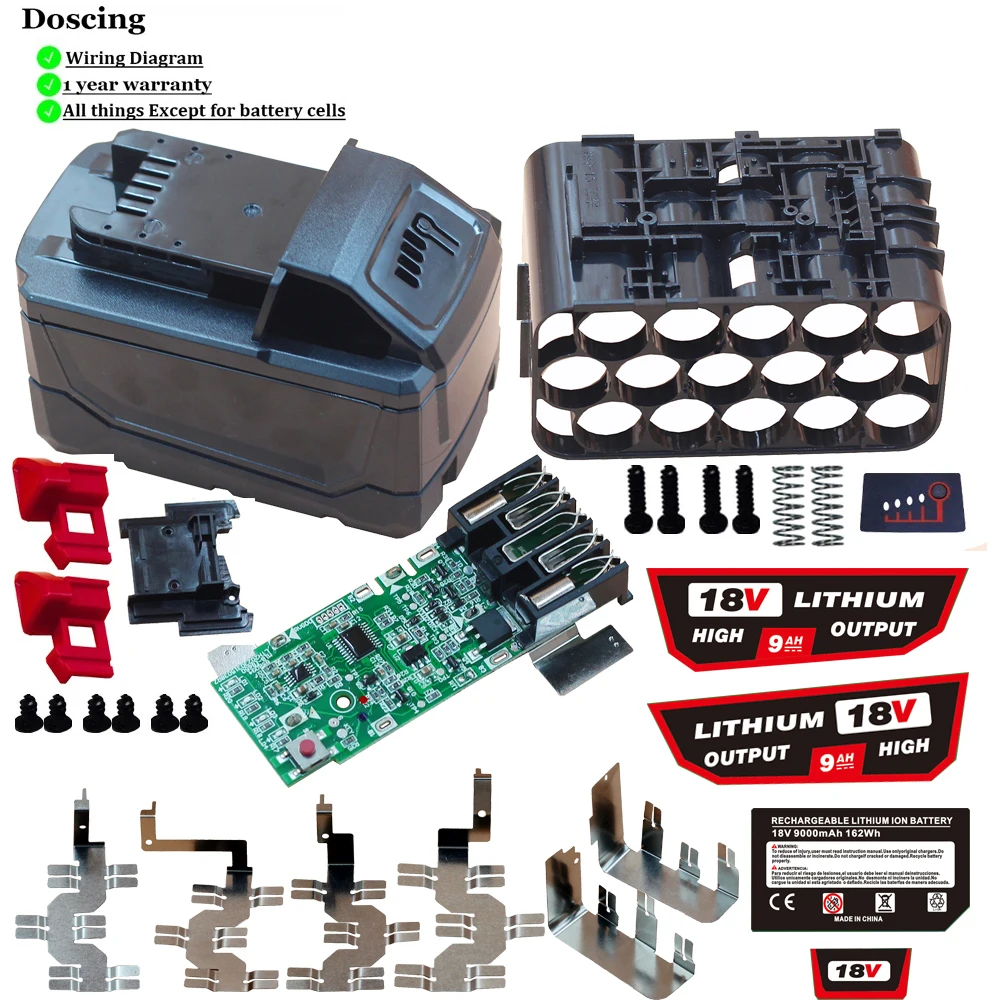 15* 18650 Li-ion Battery Plastic Case PCB Charging Protection Board Box Shell For Milwaukee m18 18V Lithium Battery Housings