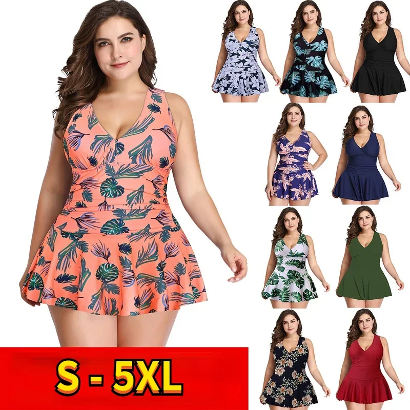 2022 Plus Size 5XL Swimwear Woman Bikini Swimsuit V-neck Black Blue Two Piece Bathing Suit Large Swim Dress Tankinis