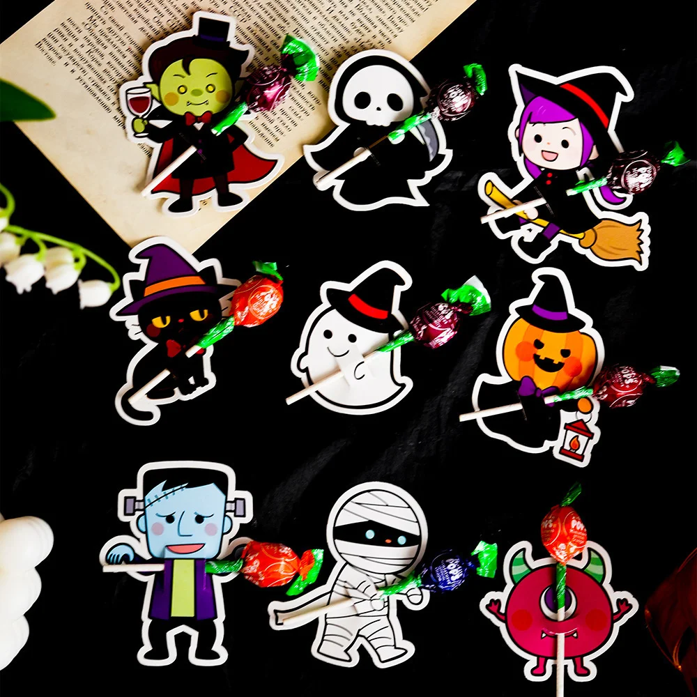 20 Stück Halloween Lutscher Halter Karten Karton Kürbis Geist Schädel Hexe Lutscher Paket für Halloween Party Kinder Süßes oder Saures – Detail 6