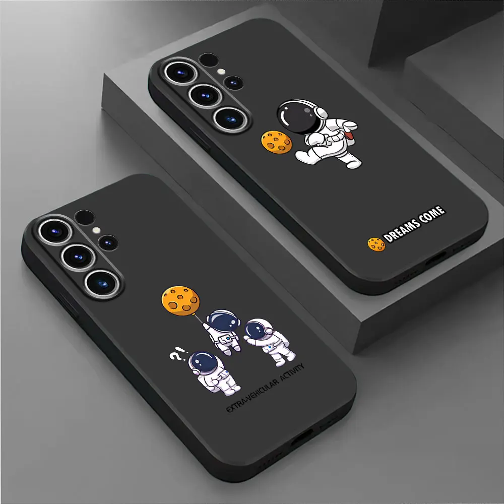 Matte Black Space Astronaut Cartoon Soft Cover Case