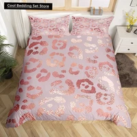 Pink Leopard King Queen Duvet Cover Girly Glitter Bedding Set Cheetah Skin Pattern Quilt Cover 2/3pcs Polyester Comforter Cover 1