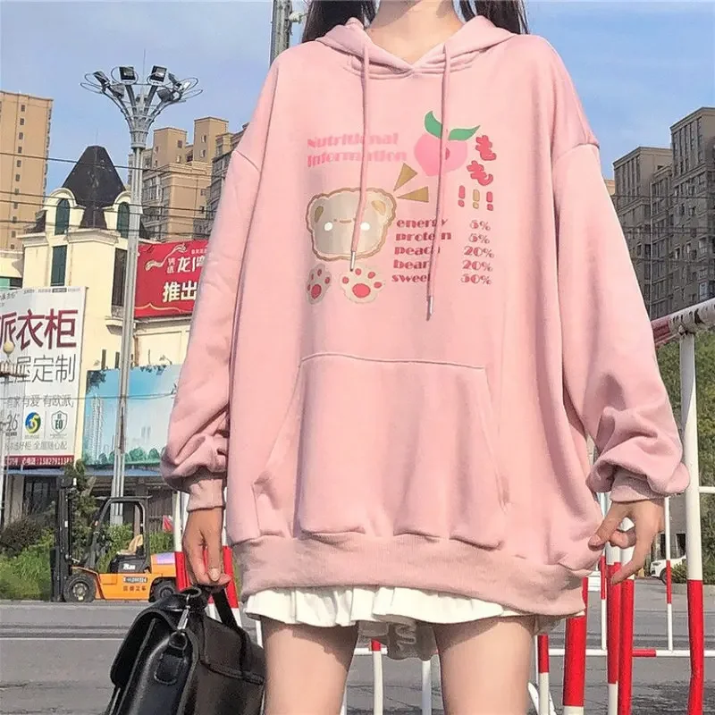 Rabbit Tops Pink Sweet Long Sleeve Hooded Sweatshirts Spring Autumn Y2k Harajuku Cute Loose Kawaii Hoodie Casual Fashion Women