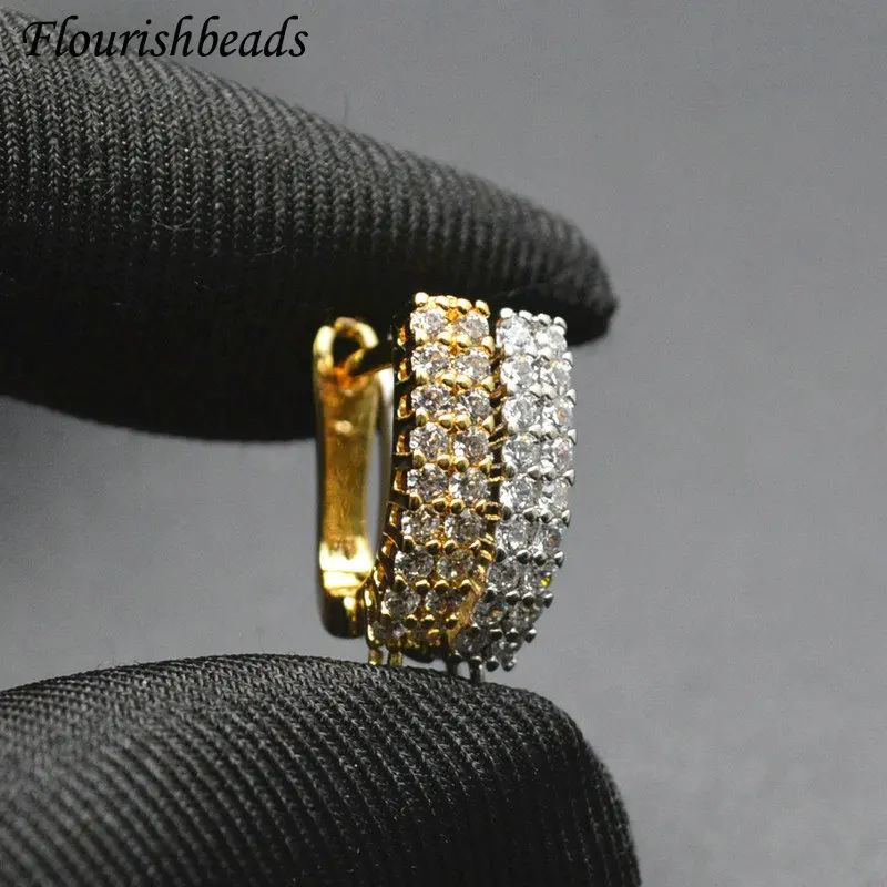 Slap-up Two Rows CZ Paved Flat Square Gold Silver Gun Metal Color Earring Hooks Earrings Accessories Jewelry Making Supplies