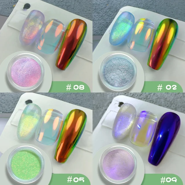 Aurora Holographic Nail Art Glitter Powder Moonlight Mirror Nails Dust Chrome Mermaid Rubbing on Nail Powder DIY Manicure Decora