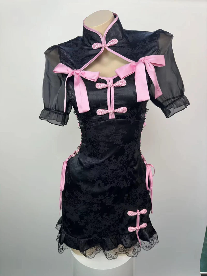 New Chinese National Cheongsam Dress COS Sexy Seduction Costumes Anime Pajamas Hip Wrap Live Show Popular Gothic Lolita Dress
