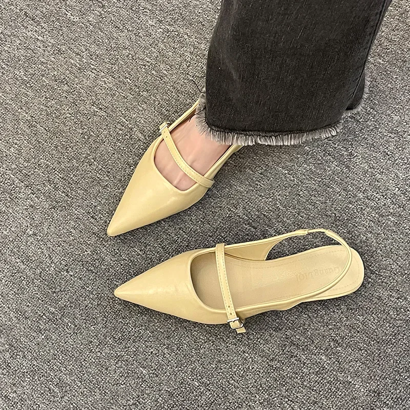 Summer Pointed Toe Women's Sandals Fashion Shallow Slip-on Women's Shoes New Flat Elegant Dress Slingback Shoes Zapatos