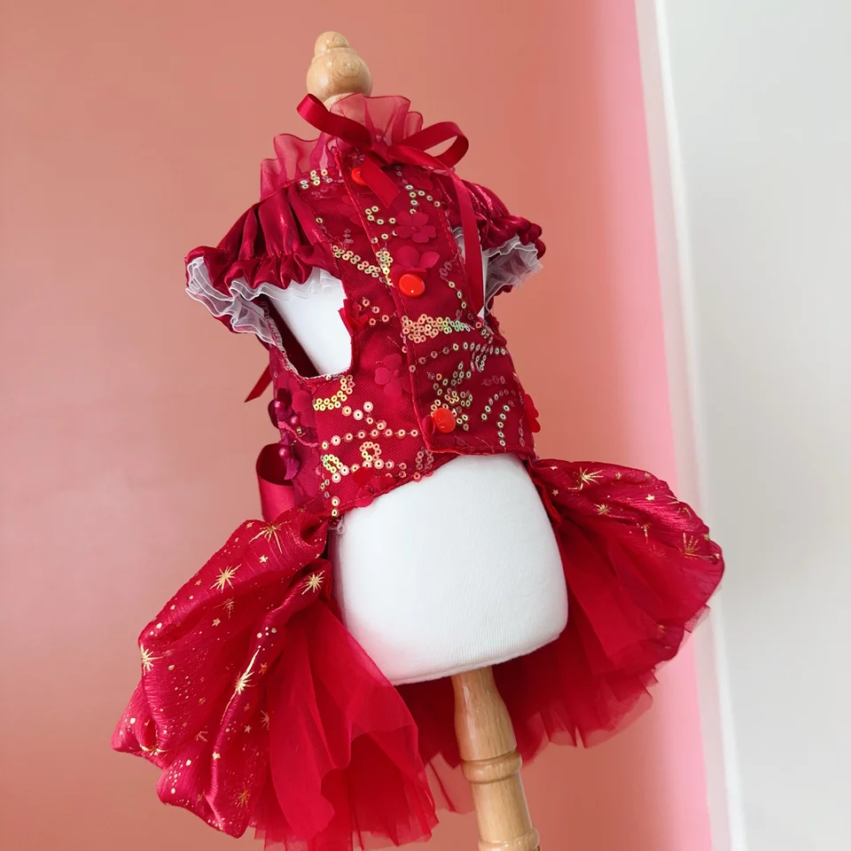 ♡　犬服　シンデレラ風ロングドレス➕エプロン　ハンドメイド わんこ服】着脱簡単なエプロンドレスにメイドさんみたいな