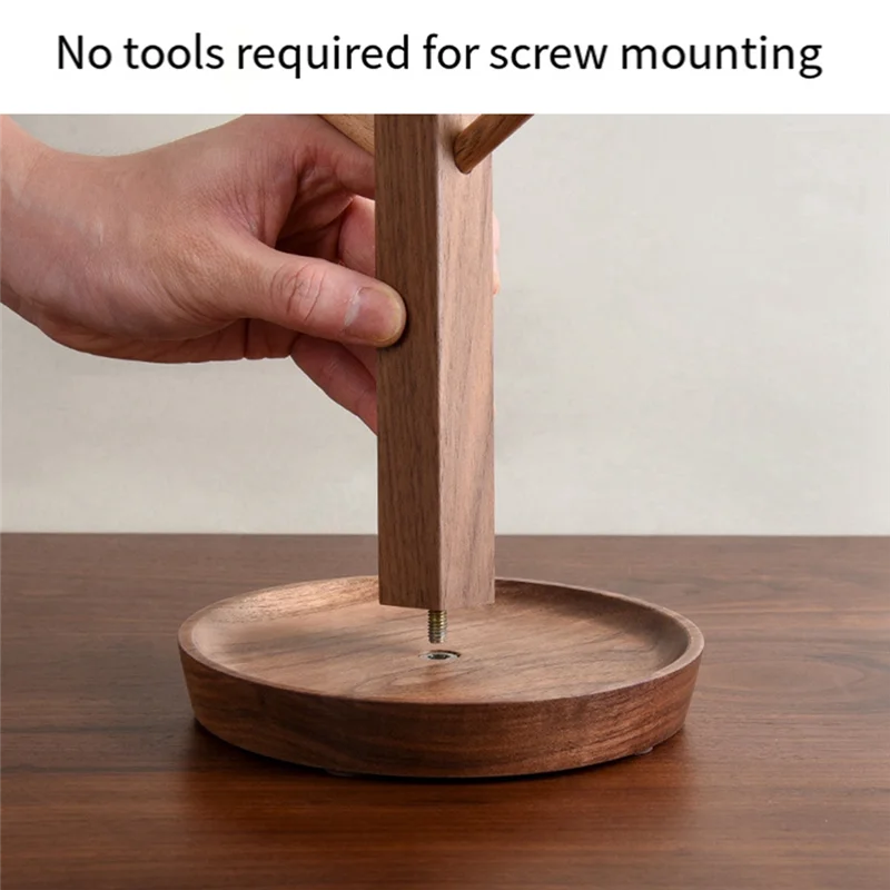 Wooden Mug Holder, 6-Hook Coffee Cup And Teacup Holder, Kitchen Storage With Stable Base