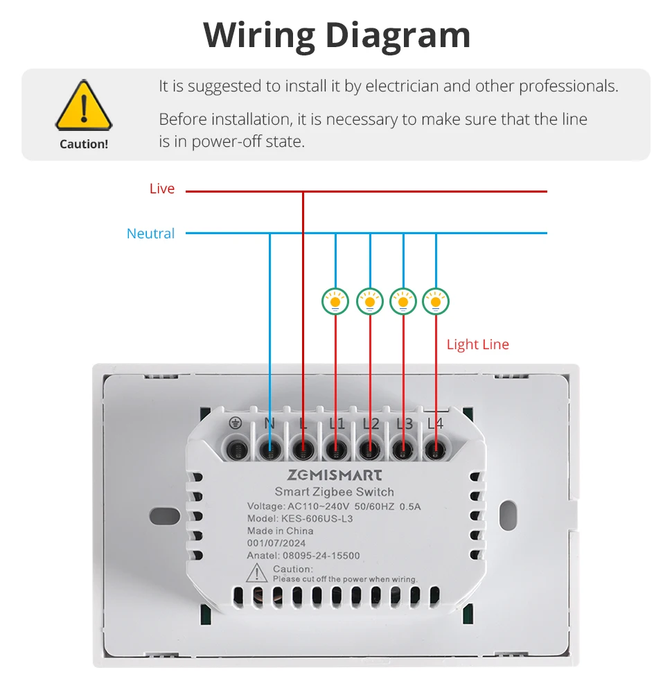 Zigbee Wall Light Switch with Neutral No Neutral 1 2 3 4 6 Gangs Interruptor Wor