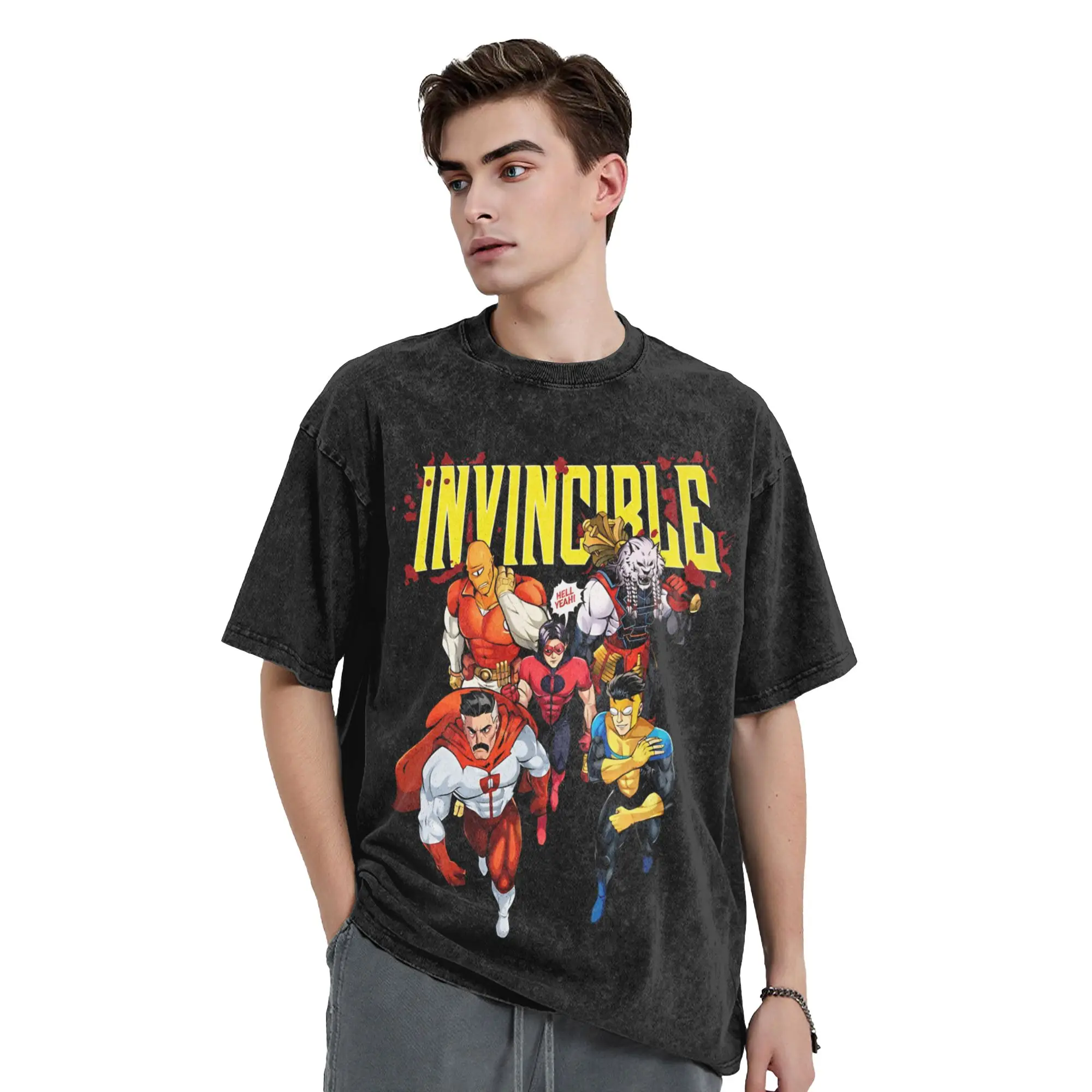 Men's Invincible Comic Washed Hip Hop Retro T-Shirt – Casual Summer Tee & Unique Gift Idea