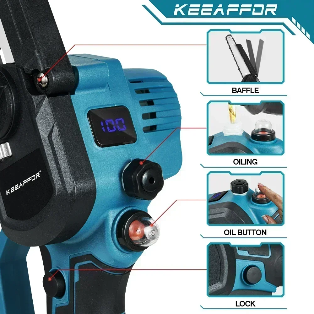 KEEAFFOR Brushless 8 Inch Electric Saw Automatic Oiler Chainsaw Garden Pruning Handheld Woodworking Tool for Makita 18V Battery 5