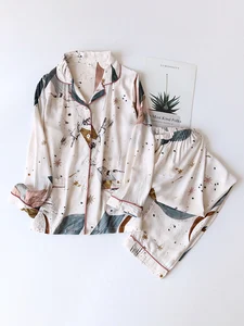 Весна/Лето Новинка 100% вискоза с длинным рукавом Брюки дамские пижамы костюм 3XL размера плюс длинные пижамы женская домашняя пижама