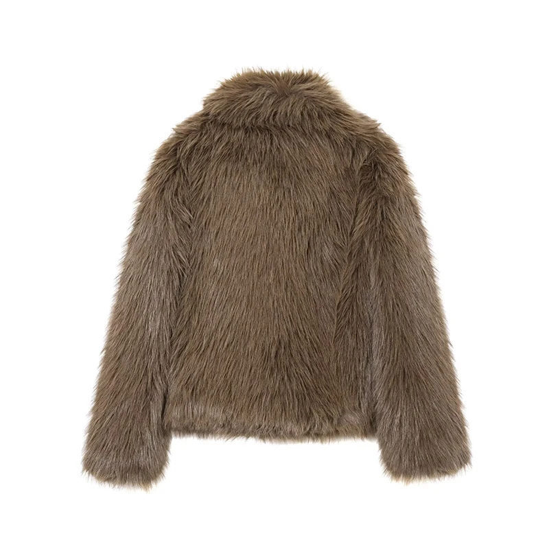 Chic Fashion Faux Fur Winter Jacket Women Vintage Lapel Neck Long Sleeves Fluff Warm Jackets Coat Female Casual New Outerwear