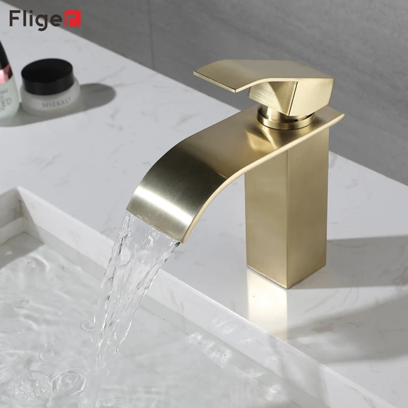 

Fliger Gold Basin Faucets Waterfall Bathroom Faucet Cold And Hot Water Tap Vanity Vessel Sinks Mixer Tap Grifos De Baño