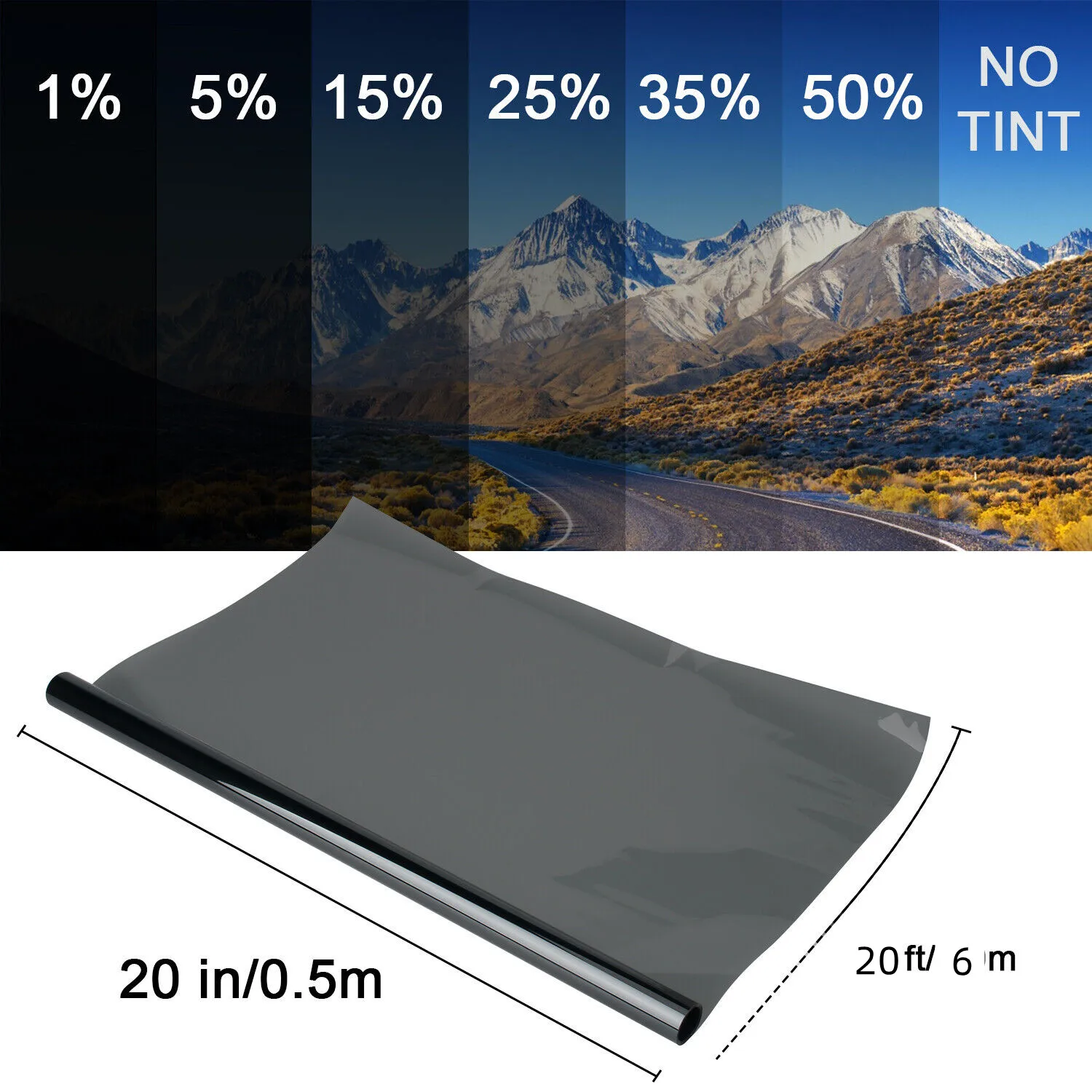 

50cmX6m Uncut Roll Window Tint 1/5/15/25/35/50% Black Film Car Home Office Tinting Glass Sticker with Scraper Car Tinting Film