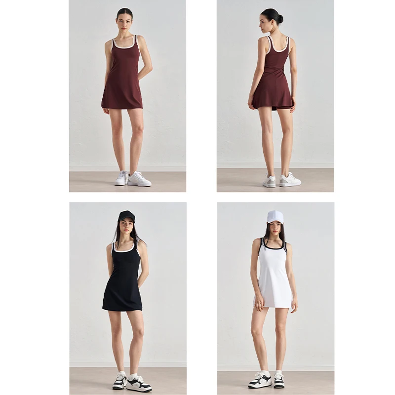 DANCEFISH Naked Detachable Chest Pad dress Hot Girl Outdoor Tennis Skirt Sports Yoga Skirt Women