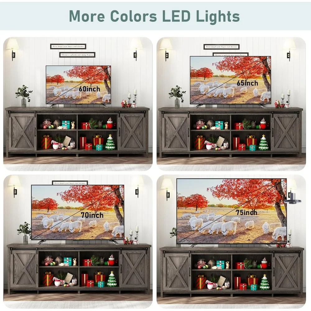 80 INCH Farmhouse TV Stands for 90 inch TV w/Adjustable Shelves