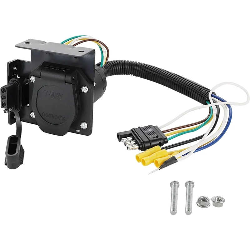 Kit de conector adaptador de cableado de remolque hembra plano de 4 vías a 7 vías y 4 vías, adapta el enchufe plano lateral del vehículo de 4 vías