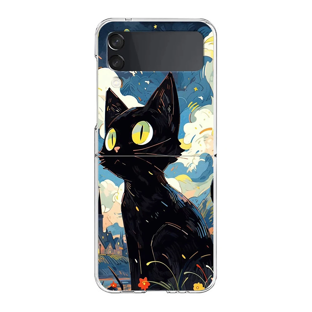 Cartoon Katze Hard PC Handy hülle für Samsung Galaxy Z Flip 5 4 3 transparente Abdeckung für Galaxy Z Flip 6 faltbare stoß feste Hüllen – Detail 2