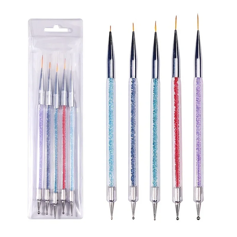 nail art pen 5pcs/Set 2 In 1 Dual-Ended Nail Art Liner Brushes Crystal Handle Professional UV Gel Dotting Painting DIY Tools